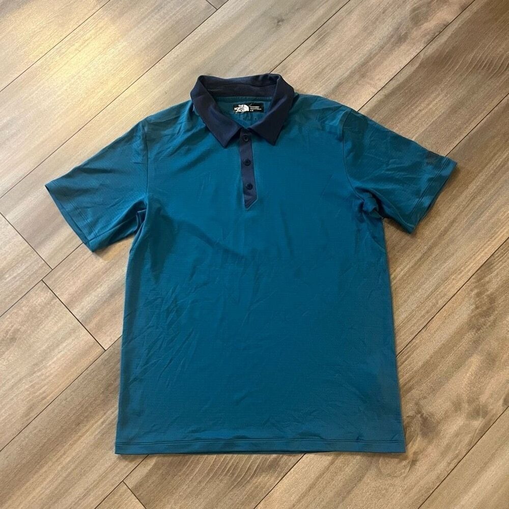 The North Face Mens Blue Teal‎ Short Sleeve Polo Shirt Size Medium Bin L-52